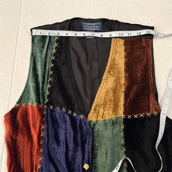 Vtg-Willow Ridge-XL-multicolored, patchwork, velvet ,button front vest, 80 style - Picture 6 of 12